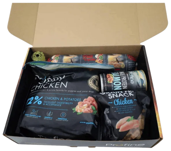 Startpakke med hvalpefoder, vådfoder og snacks fra Profine